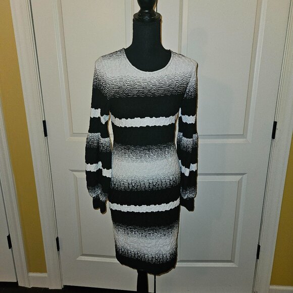 ECI Black and White Striped Bodycon Dress - Picture 1 of 5